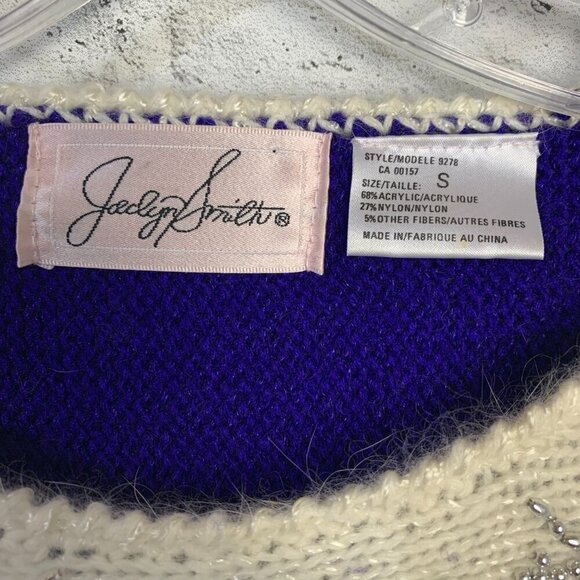 Vintage 80s Jaclyn Smith Blue Silver Metallic Beaded Embellished Sweater - Picture 9 of 14